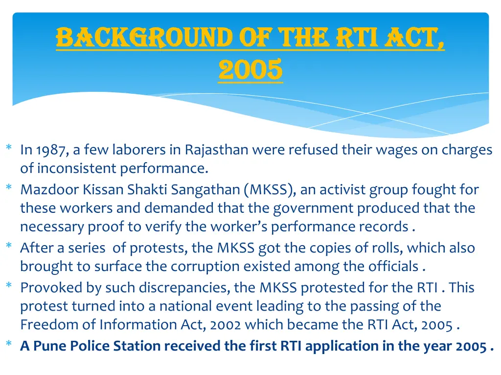 background of the rti act background