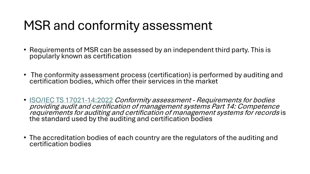 msr and conformity assessment