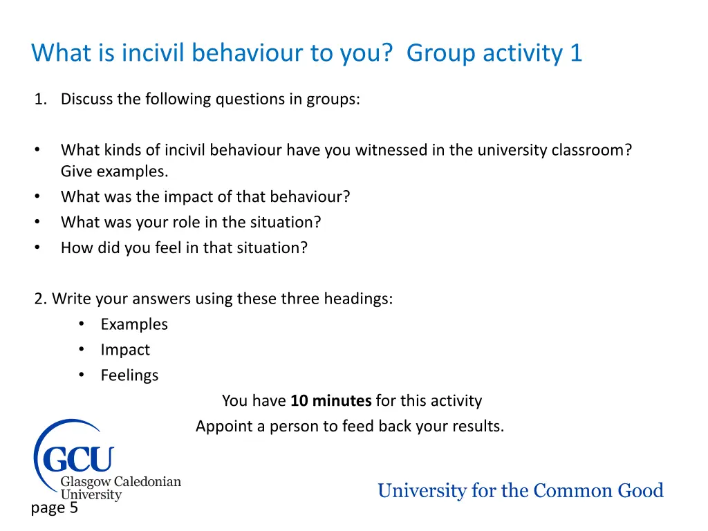 what is incivil behaviour to you group activity 1
