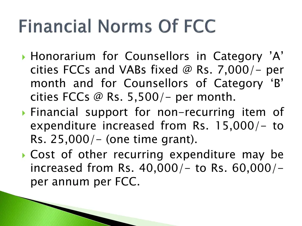 honorarium for counsellors in category a cities
