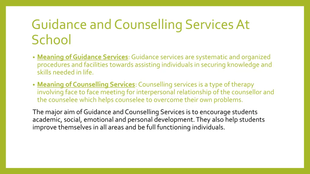guidance and counselling services at school