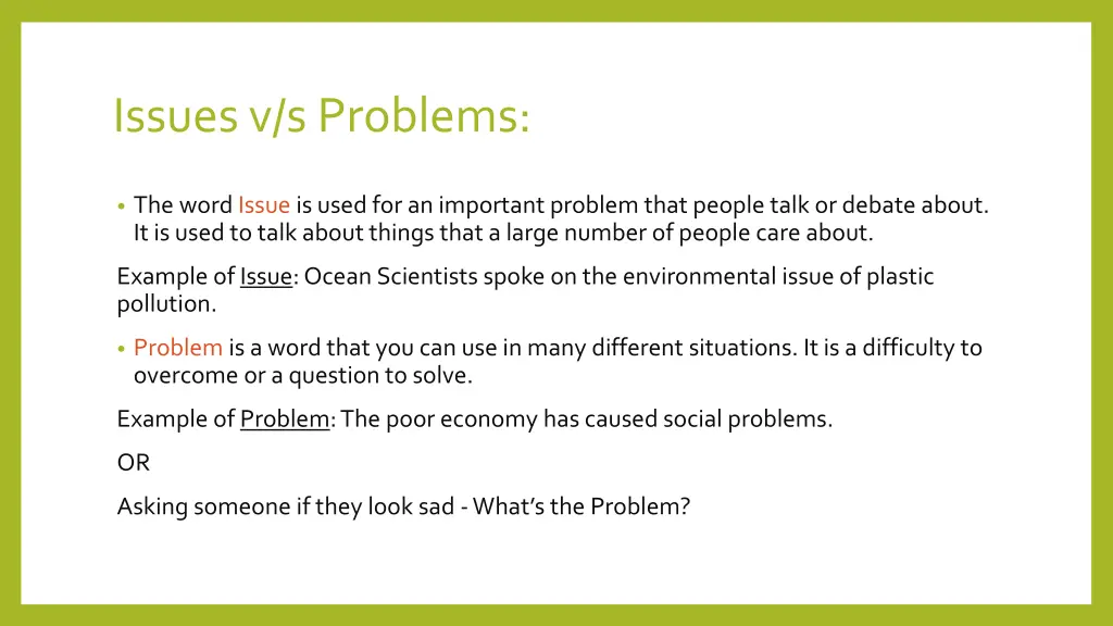 issues v s problems