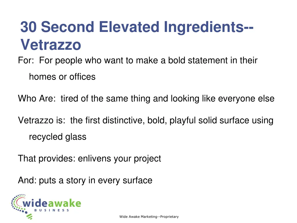 30 second elevated ingredients vetrazzo