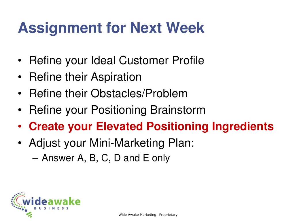 assignment for next week