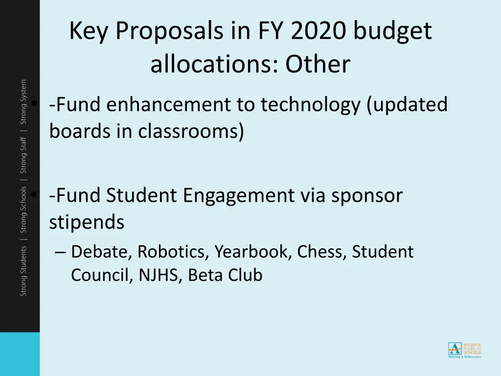key proposals in fy 2020 budget allocations other