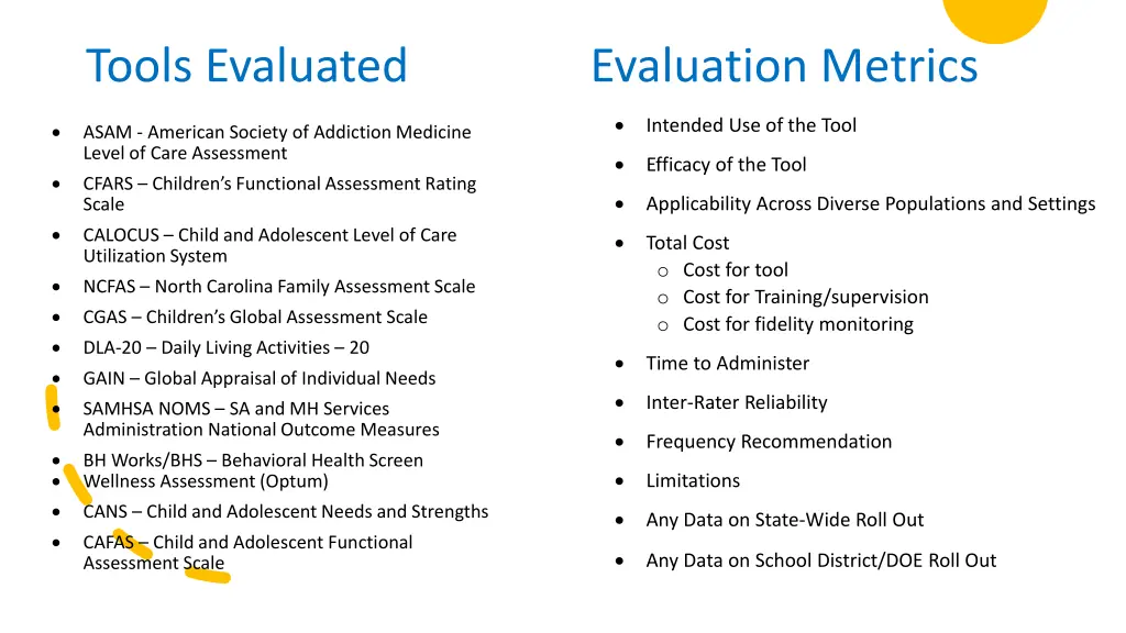 tools evaluated