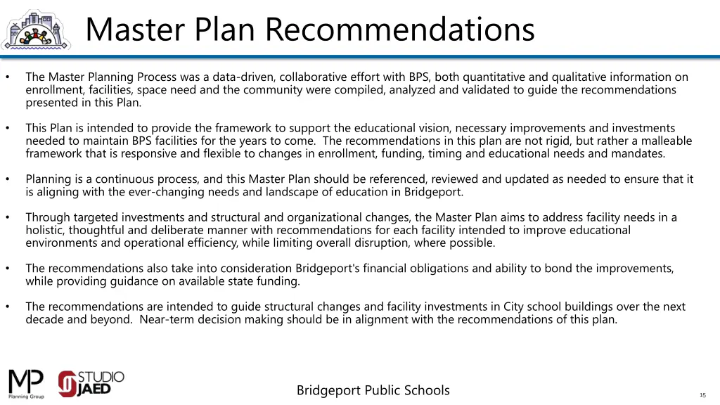 master plan recommendations
