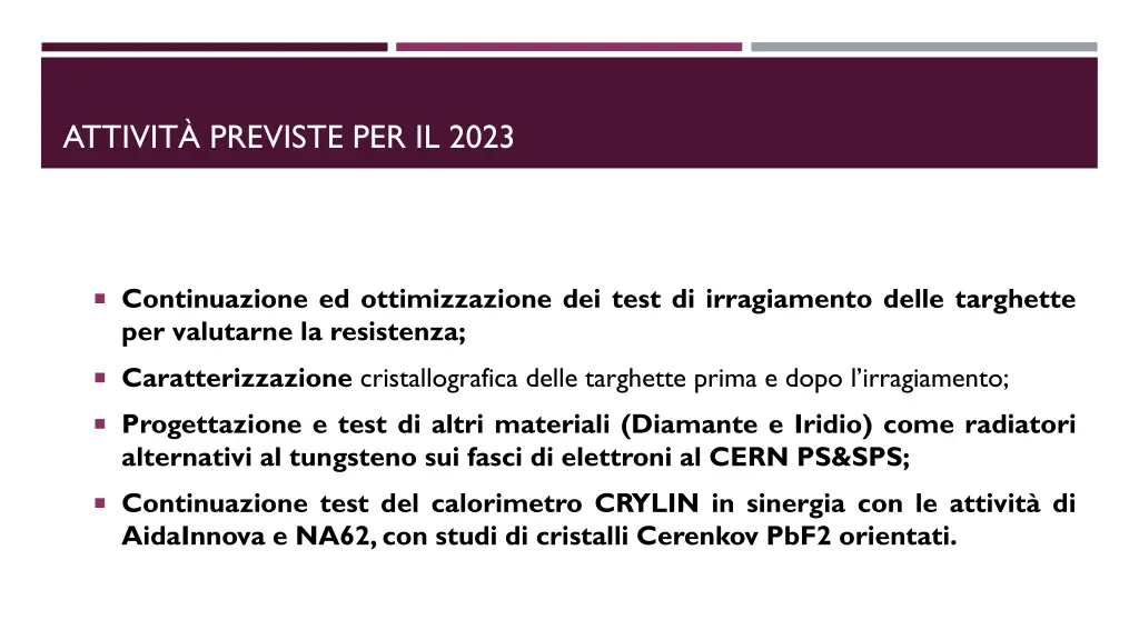 attivit previste per il 2023