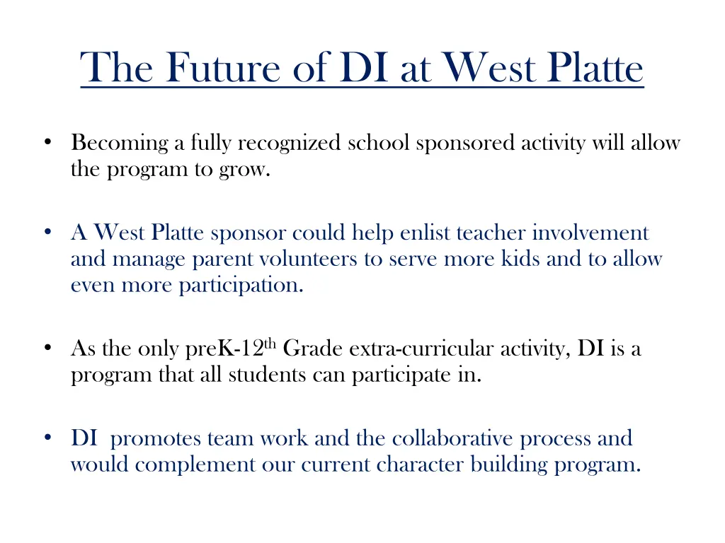 the future of di at west platte