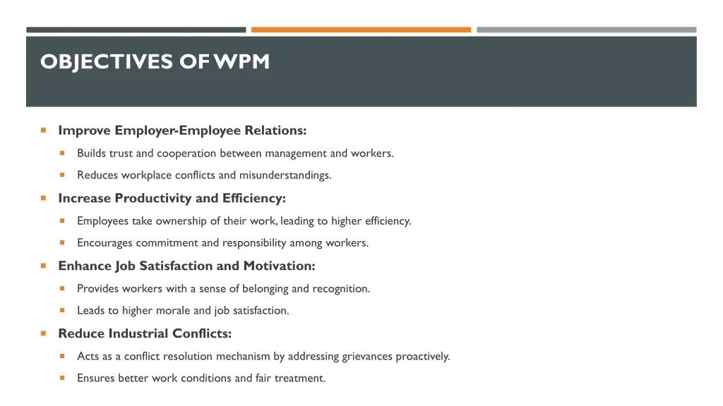 objectives of wpm