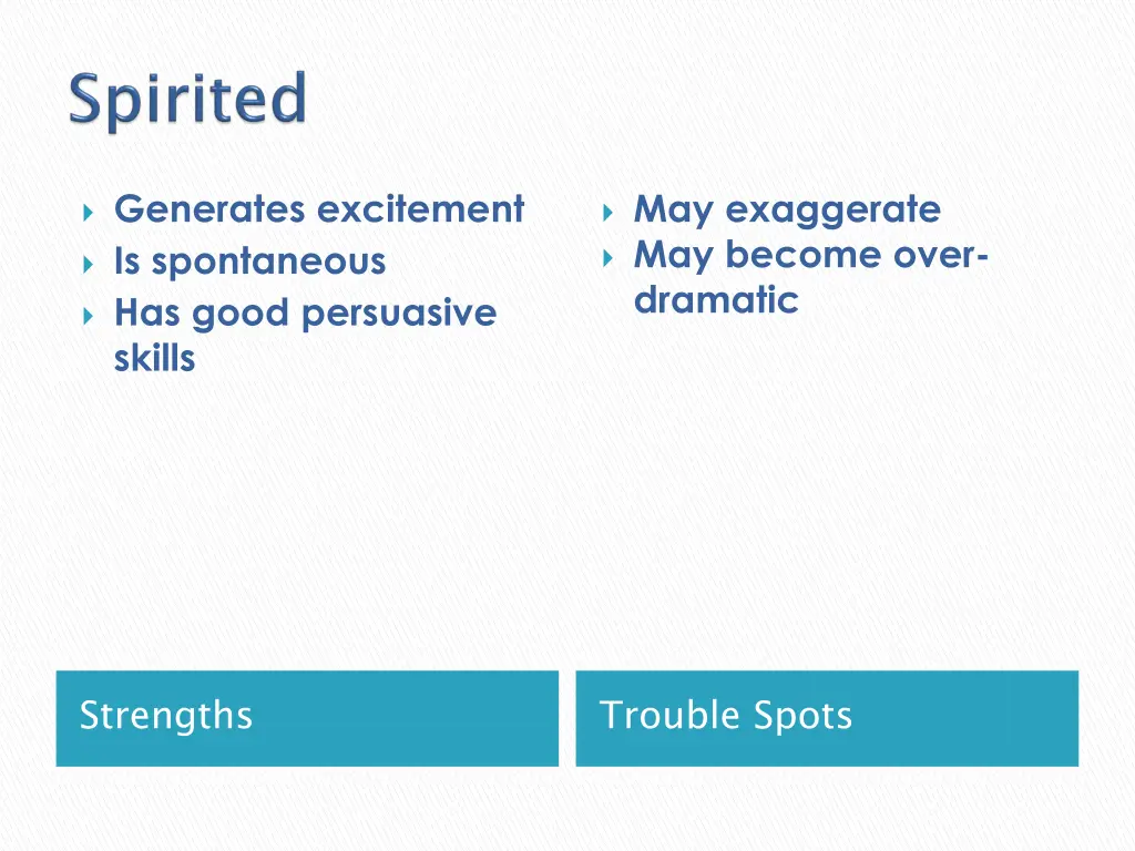 generates excitement is spontaneous has good