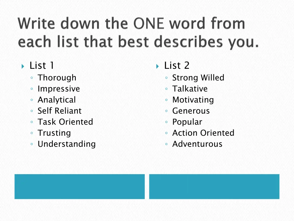 list 1 thorough impressive analytical self