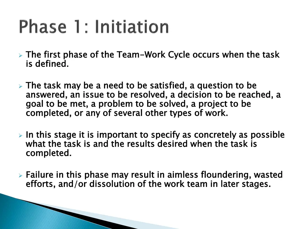 the first phase of the team is defined