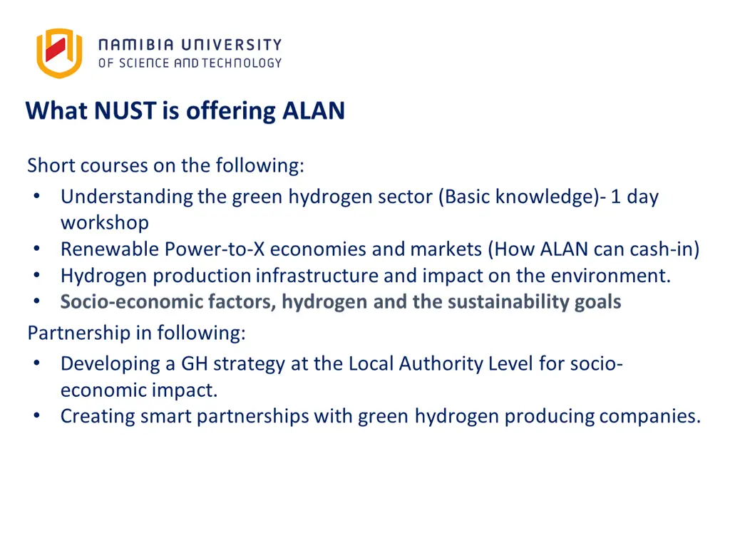 what nust is offering alan