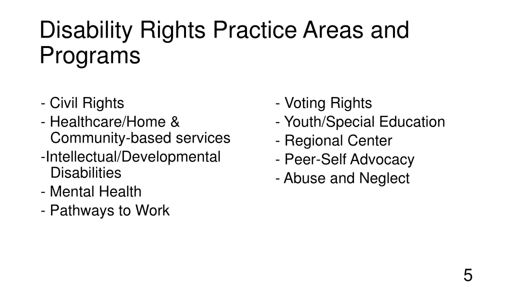 disability rights practice areas and programs