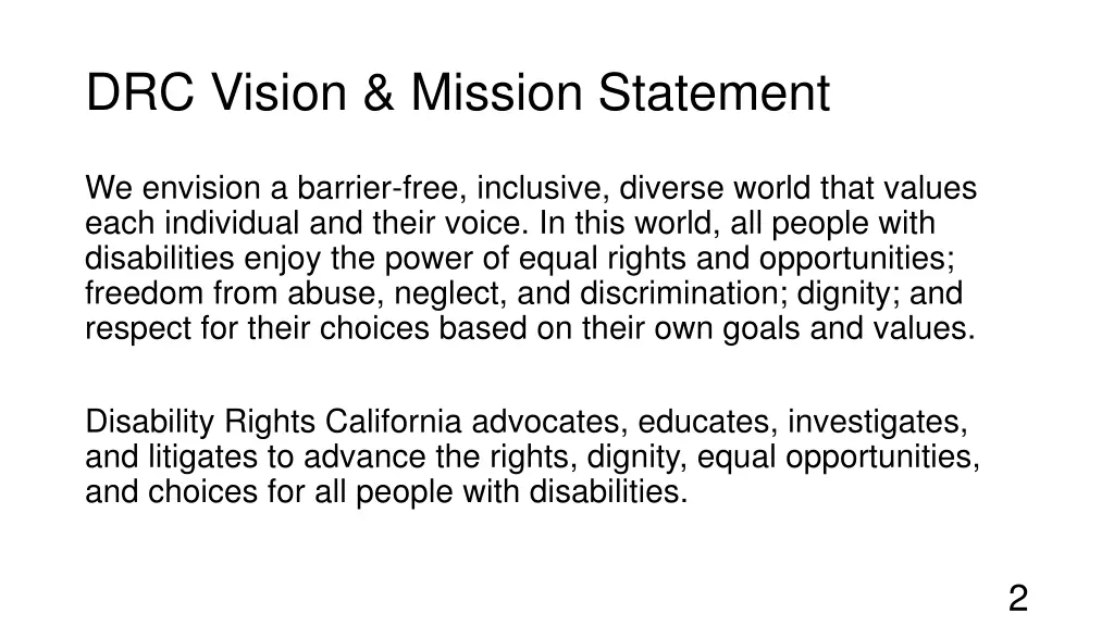 drc vision mission statement
