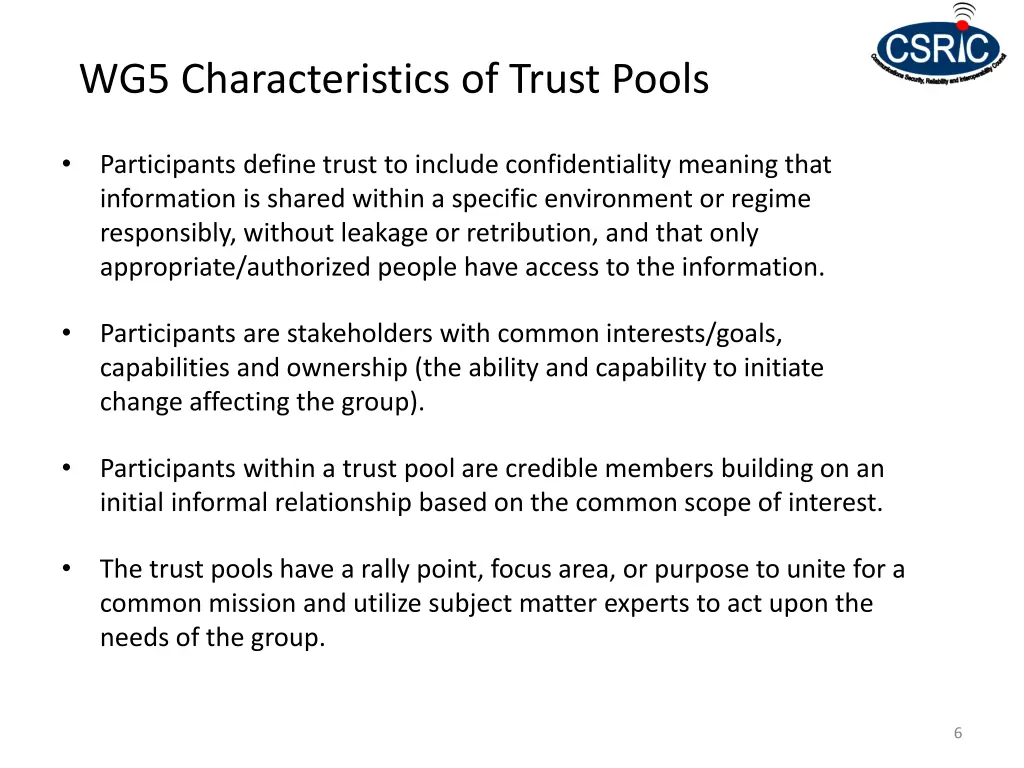 wg5 characteristics of trust pools