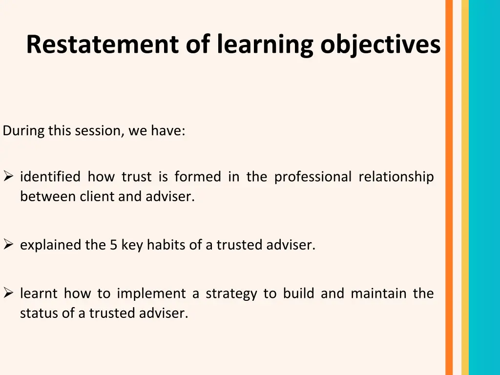 restatement of learning objectives