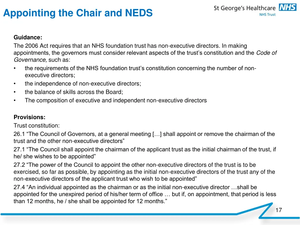 appointing the chair and neds