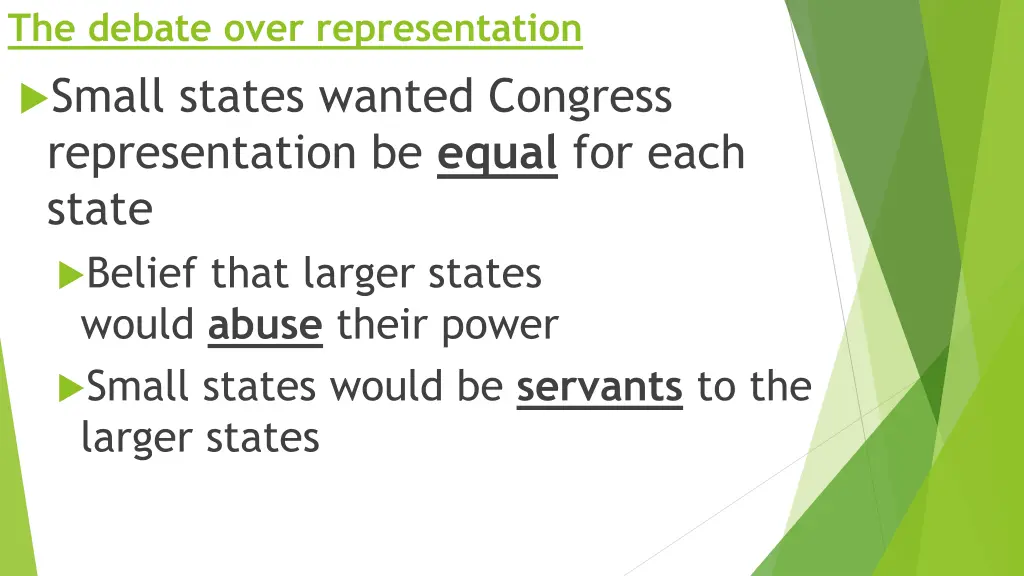 the debate over representation small states