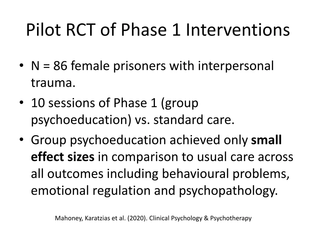pilot rct of phase 1 interventions