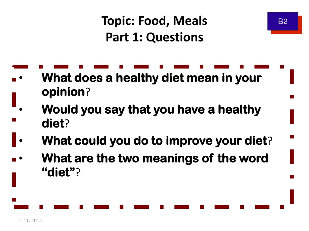 topic food meals part 1 questions