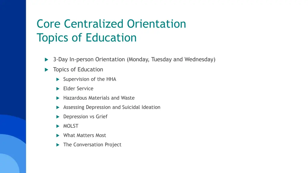 core centralized orientation topics of education 5