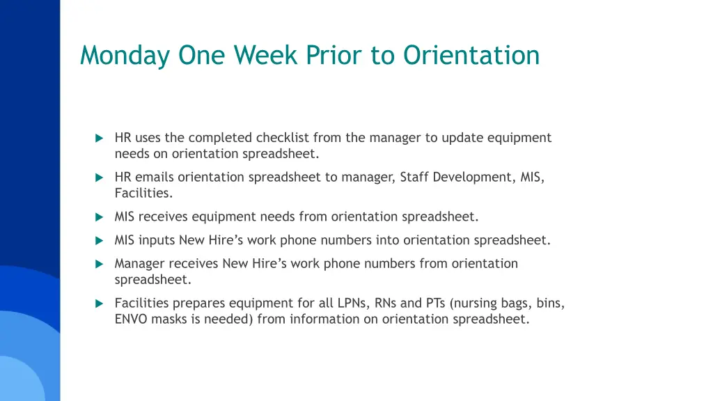 monday one week prior to orientation