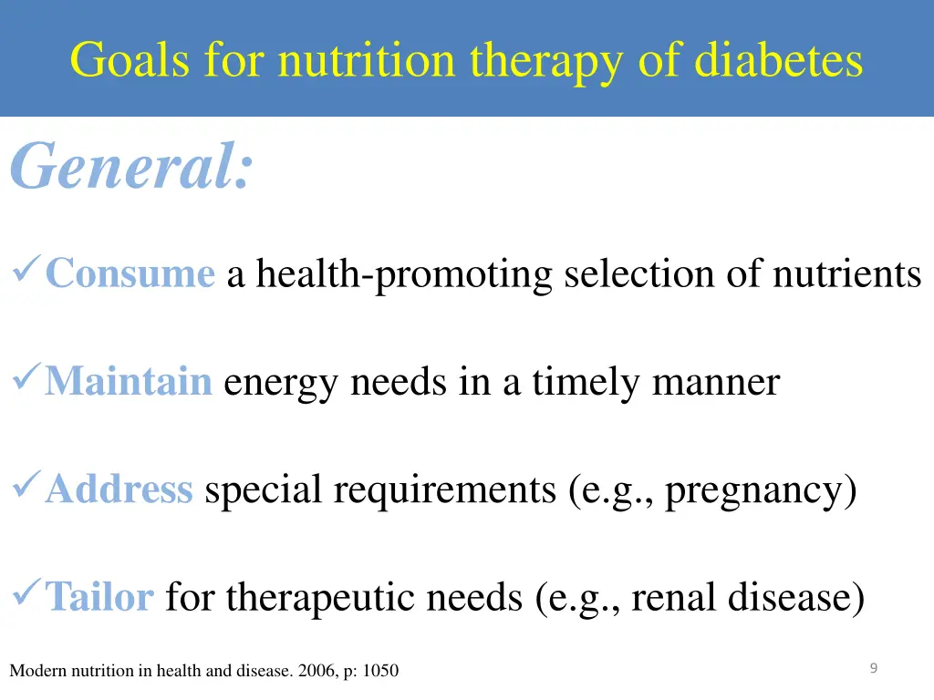 goals for nutrition therapy of diabetes