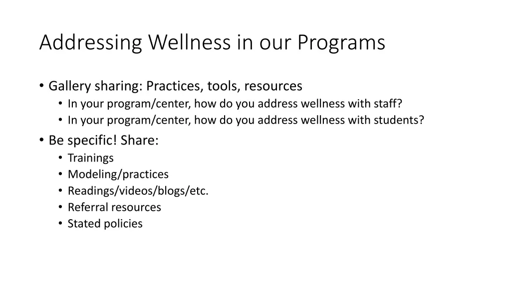 addressing wellness in our programs 1
