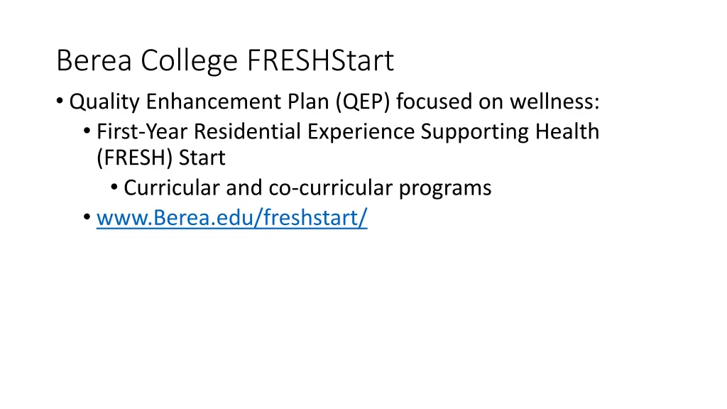 berea college freshstart quality enhancement plan