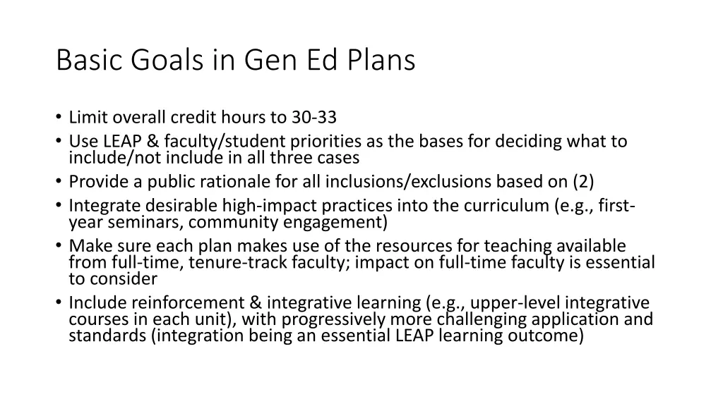 basic goals in gen ed plans