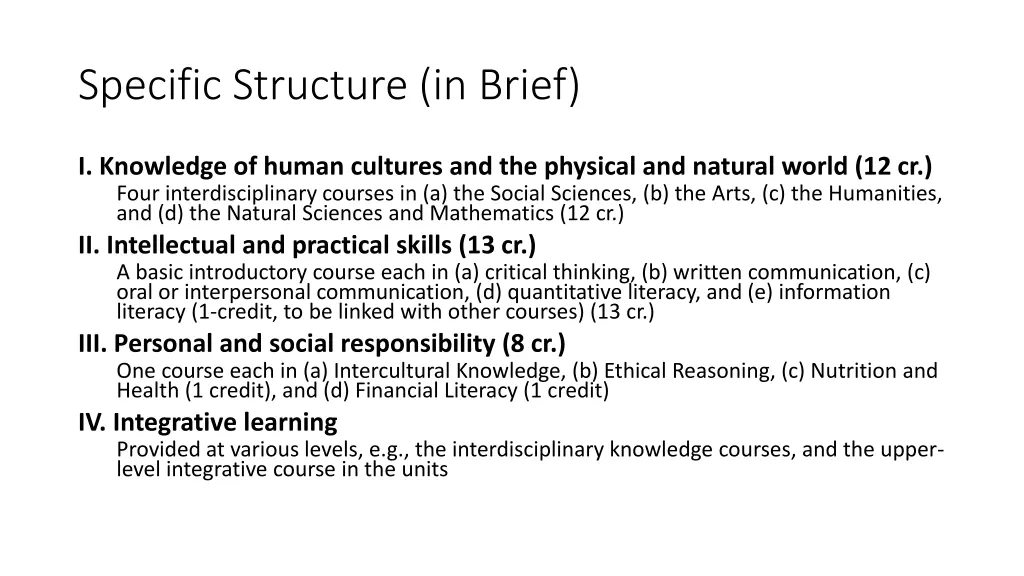 specific structure in brief