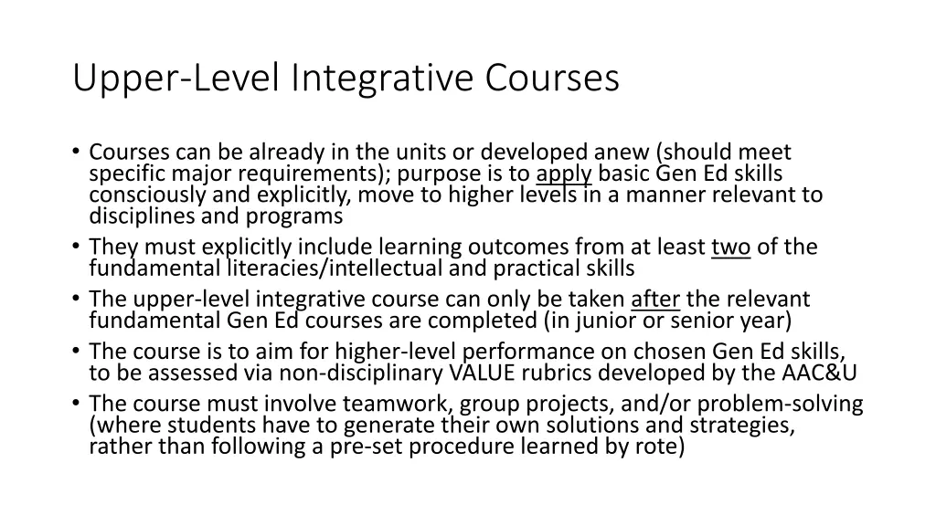 upper level integrative courses