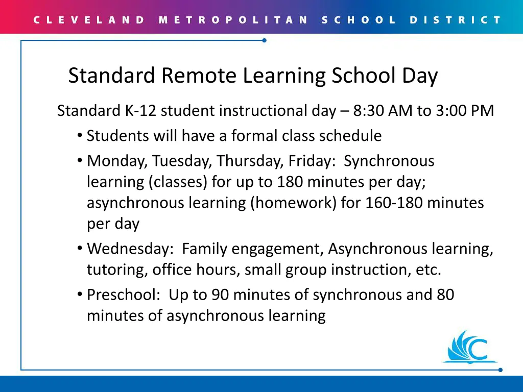 standard remote learning school day