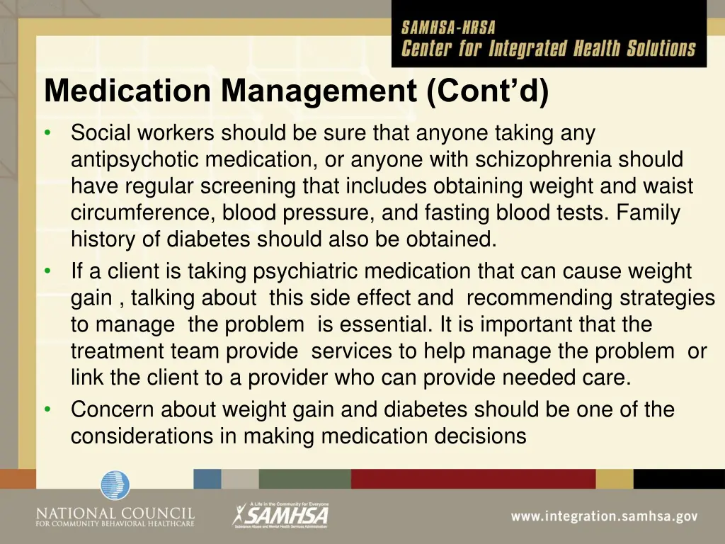 medication management cont d social workers