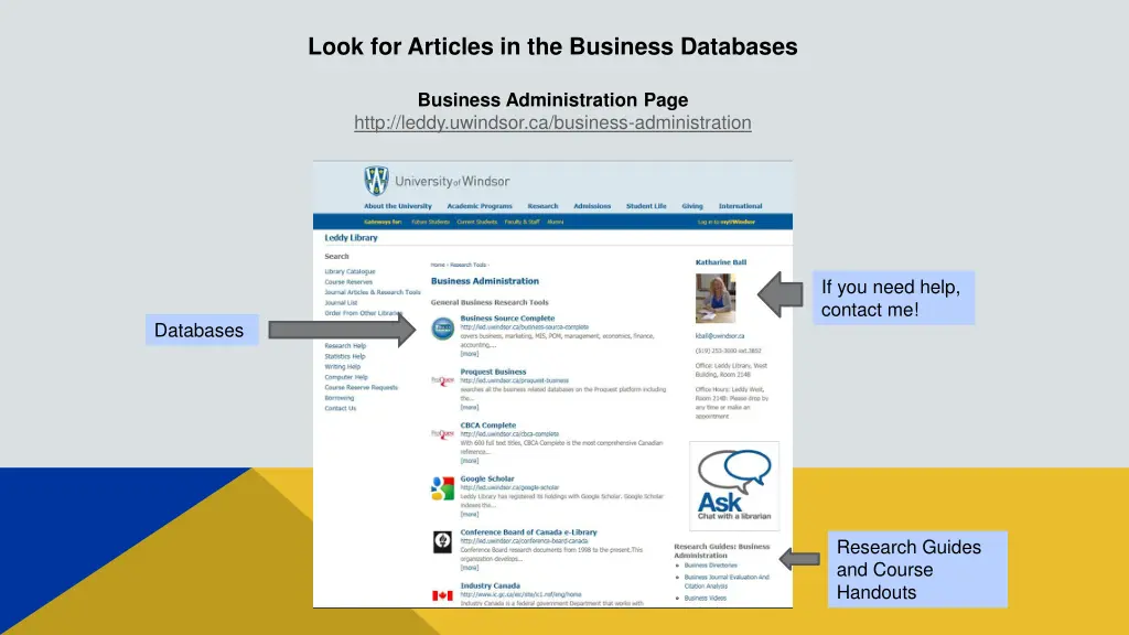 look for articles in the business databases
