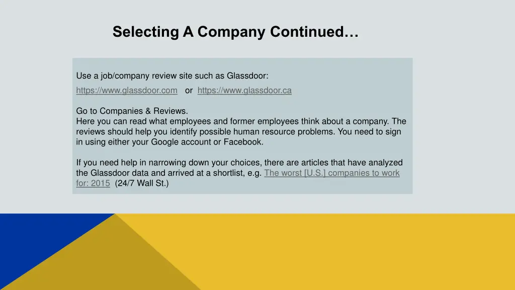 selecting a company continued