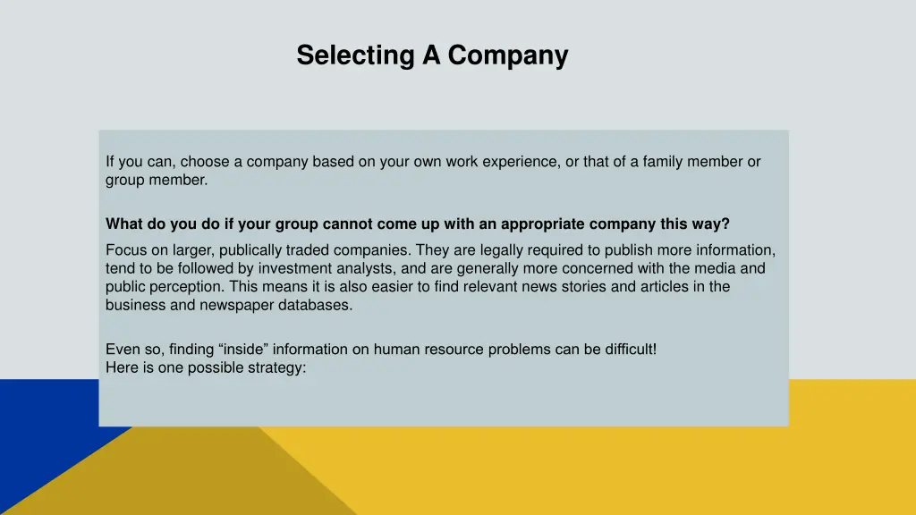 selecting a company