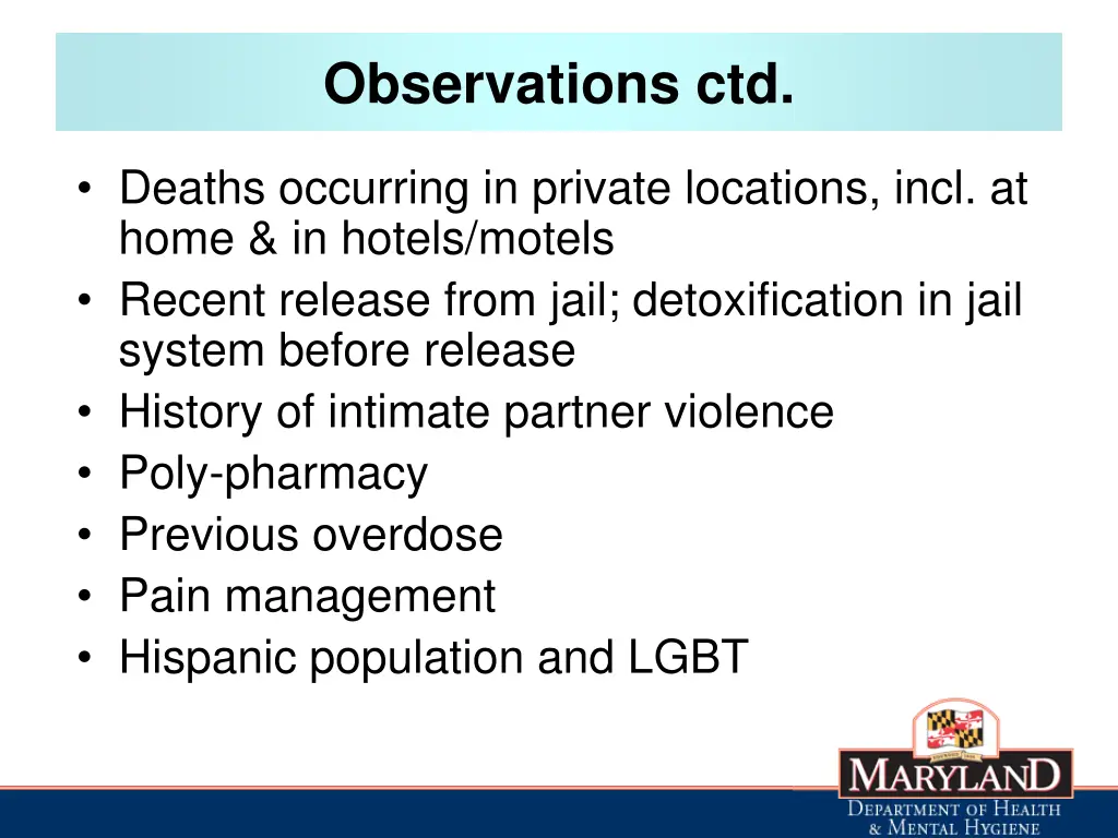 observations ctd