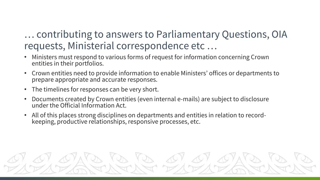 contributing to answers to parliamentary