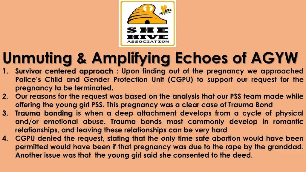 unmuting amplifying echoes of agyw 1 survivor