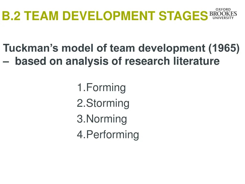 b 2 team development stages