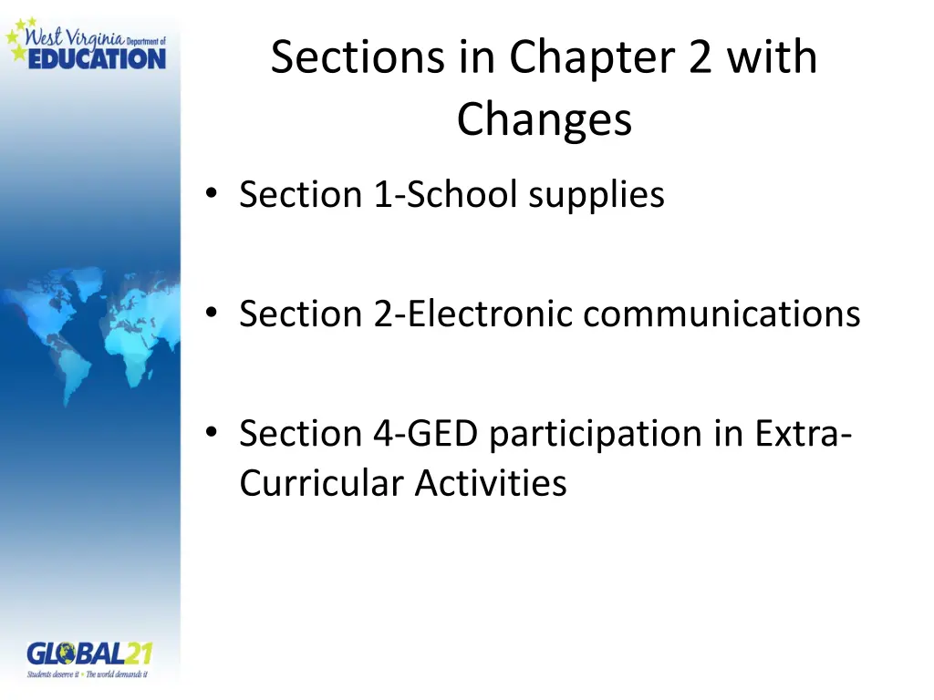 sections in chapter 2 with changes