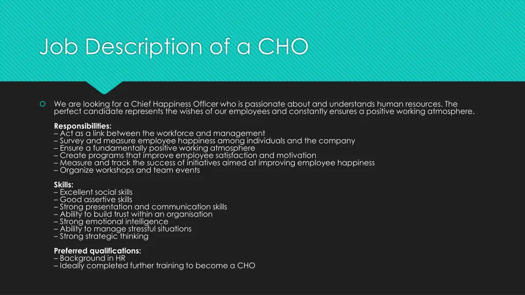job description of a cho