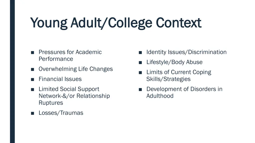 young adult college context young adult college