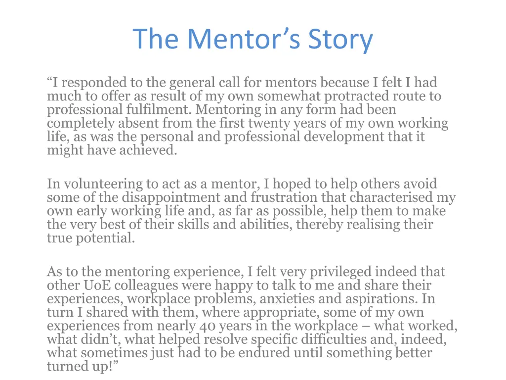 the mentor s story