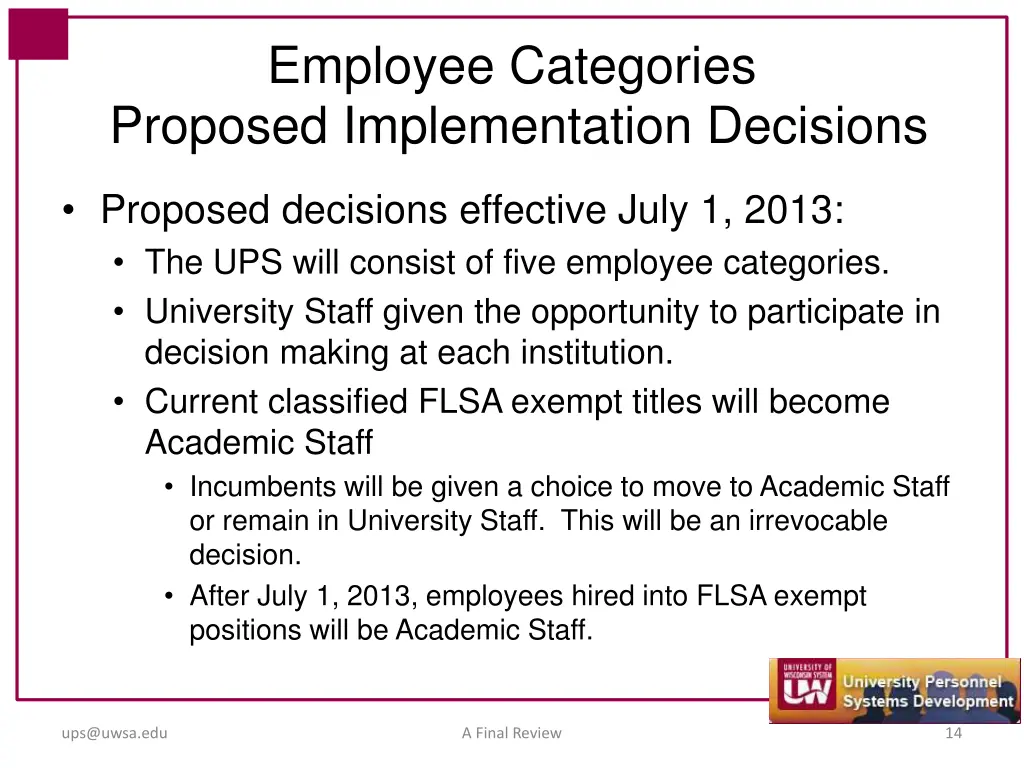 employee categories proposed implementation 1