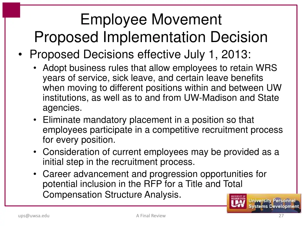 employee movement proposed implementation