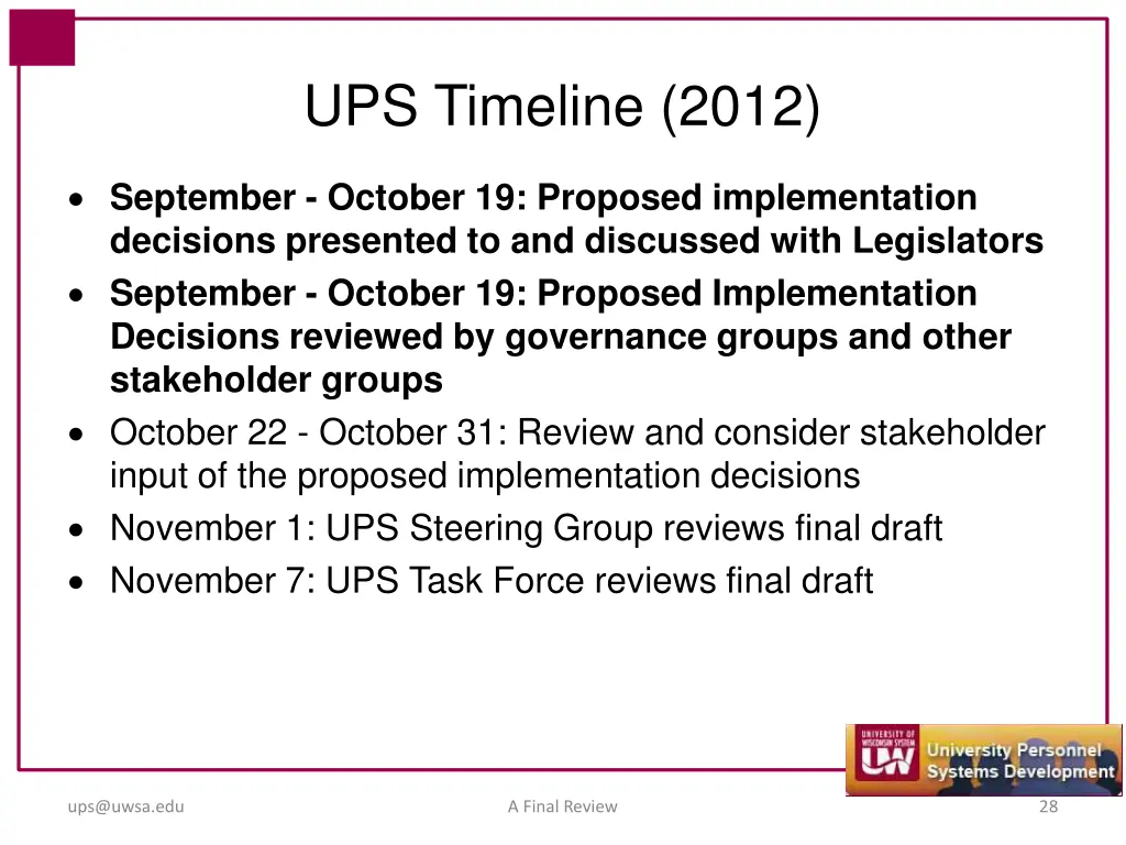 ups timeline 2012